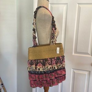 Shoulder bag Butterflies woven tiered hobo purse Pink purple